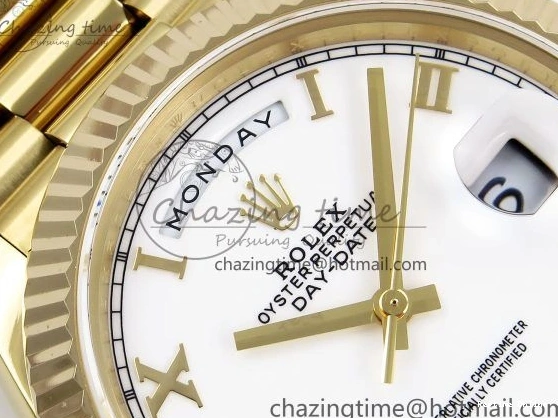 0518 Day Date 40 YG JDF Gain Weight 904L Steel White Roman Dial on President Bracelet VR3255 V Functional 1369